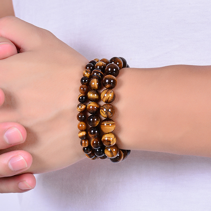 Cross-border Europe and America 6/8/10/12MM Natural Tiger Eye Stone Bracelet Handmade Beaded Single Circle Yellow Tiger Eye Bracelet Wholesale