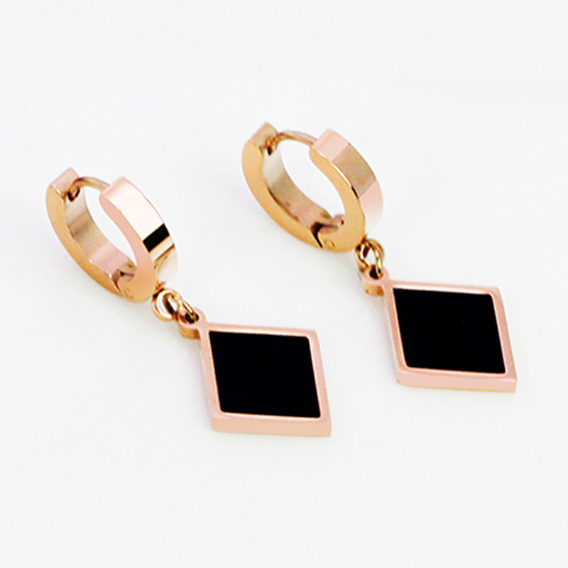 Minimalist black diamond titanium steel earrings for women, fashionable rose gold earrings, trendy earrings wholesale earrings
