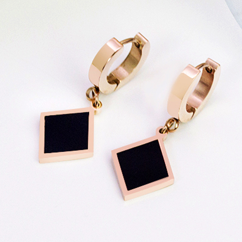 Minimalist black diamond titanium steel earrings for women, fashionable rose gold earrings, trendy earrings wholesale earrings