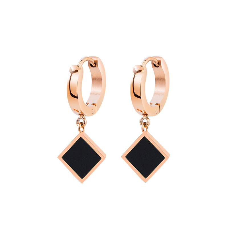 Minimalist black diamond titanium steel earrings for women, fashionable rose gold earrings, trendy earrings wholesale earrings