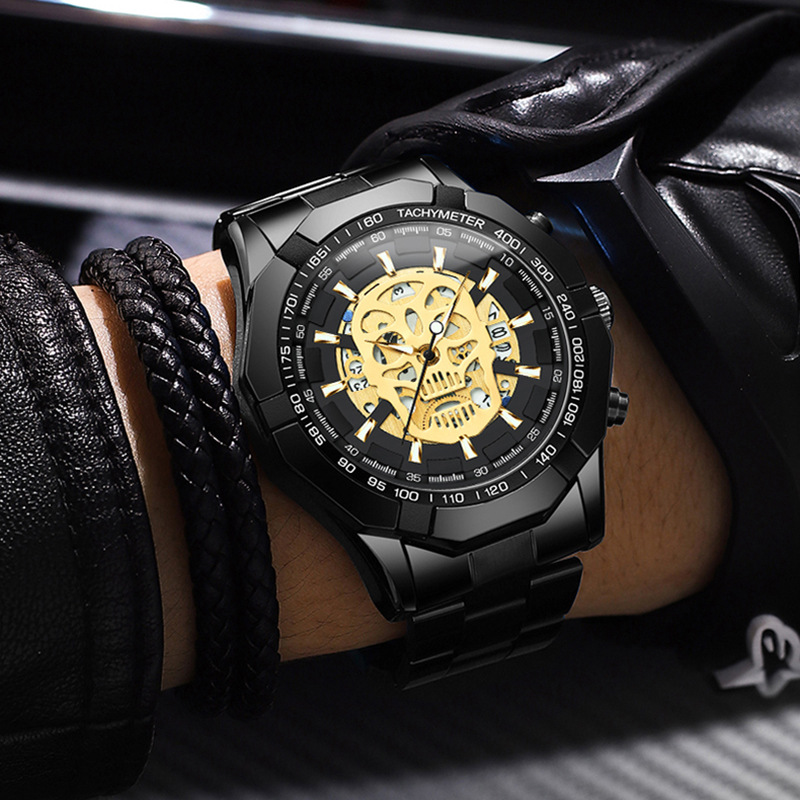 2 * PCS BINBOND Watch Fashion and Leisure Manufacturer in Stock Luminous Skull Hollow Men's Watch