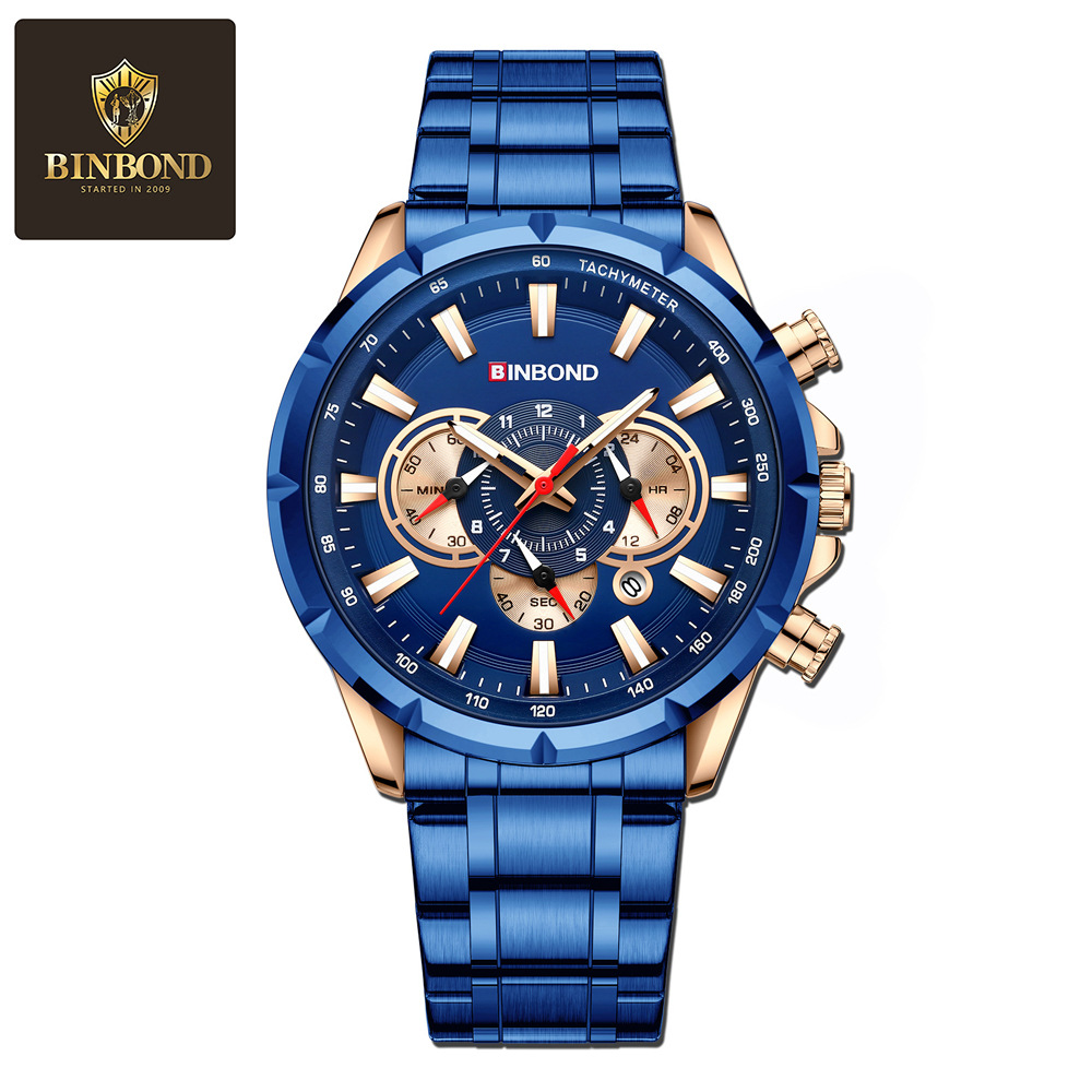 2 * PCS BINBOND European and American trendy brand timing multi pointer men's watch tactical locomotive waterproof night light watch