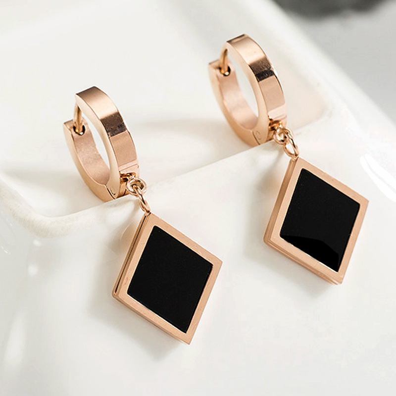 Minimalist black diamond titanium steel earrings for women, fashionable rose gold earrings, trendy earrings wholesale earrings