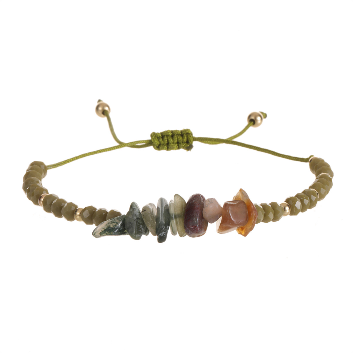 Manufacturer's spot wholesale natural stone, crushed stone, crystal bead weaving bracelet, European and American cross-border adjustable bracelet, hand rope