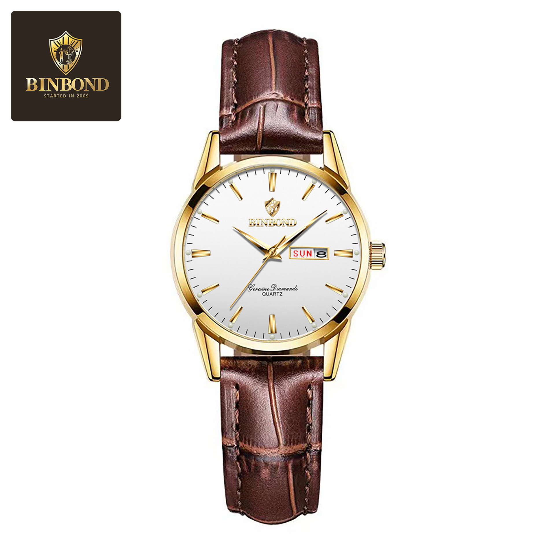 2 * PCS BINBOND hot selling dual calendar waterproof couple watch non mechanical watch watch for women