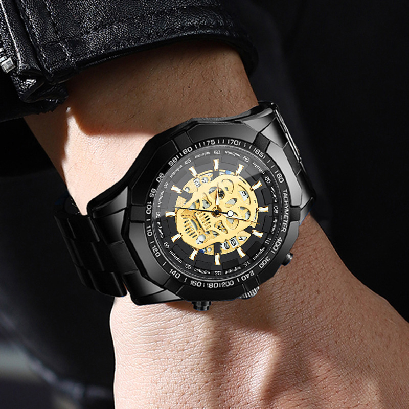 2 * PCS BINBOND Watch Fashion and Leisure Manufacturer in Stock Luminous Skull Hollow Men's Watch