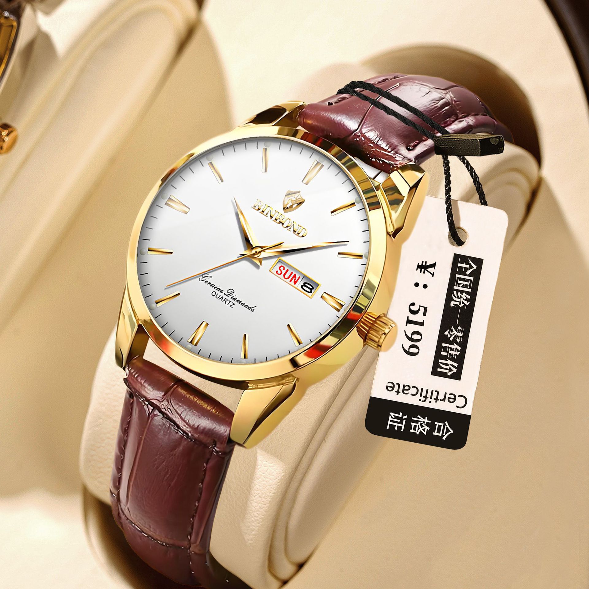 2 * PCS BINBOND hot selling dual calendar waterproof couple watch non mechanical watch watch for women