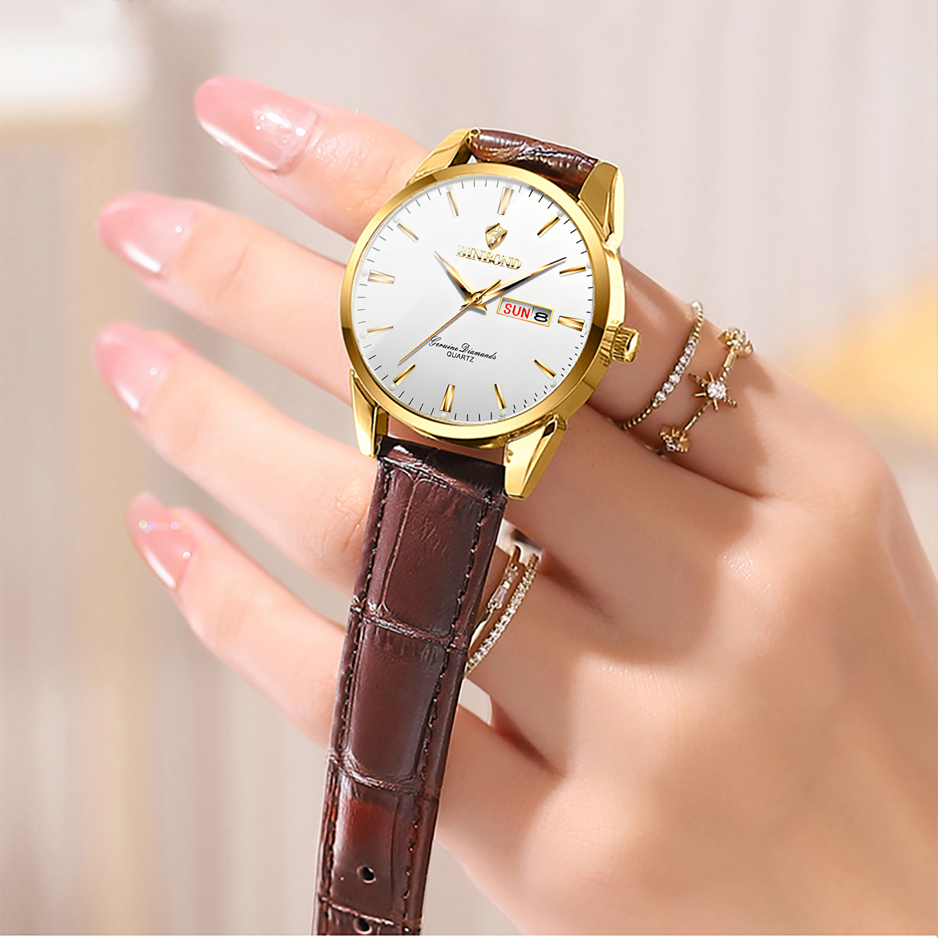 2 * PCS BINBOND hot selling dual calendar waterproof couple watch non mechanical watch watch for women
