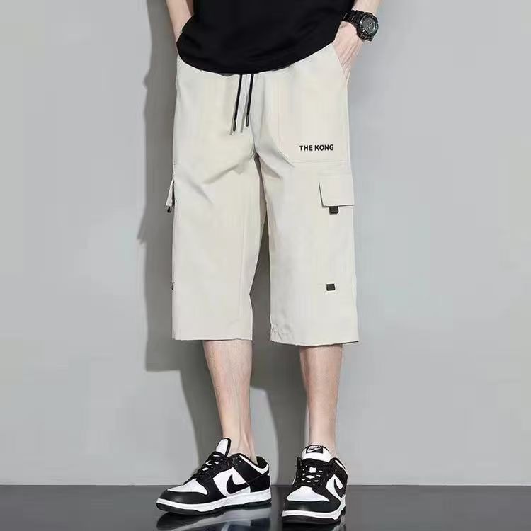 Men's Summer Pants Loose Casual Cargo Shorts Teenagers Trendy Thin Elastic Waist Mid  Men's Length Trousers