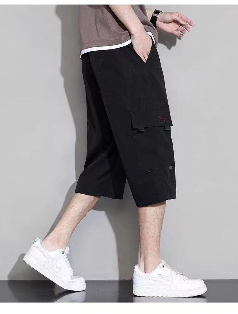 Men's Summer Pants Loose Casual Cargo Shorts Teenagers Trendy Thin Elastic Waist Mid  Men's Length Trousers