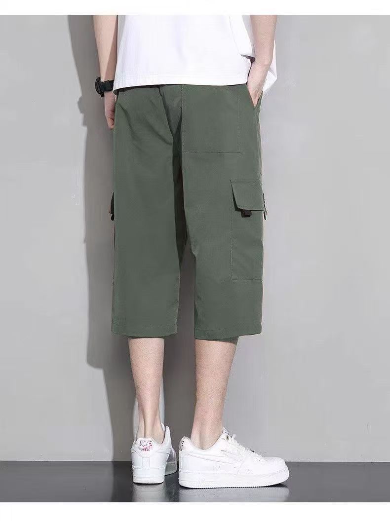 Men's Summer Pants Loose Casual Cargo Shorts Teenagers Trendy Thin Elastic Waist Mid  Men's Length Trousers