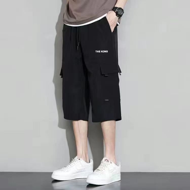 Men's Summer Pants Loose Casual Cargo Shorts Teenagers Trendy Thin Elastic Waist Mid  Men's Length Trousers