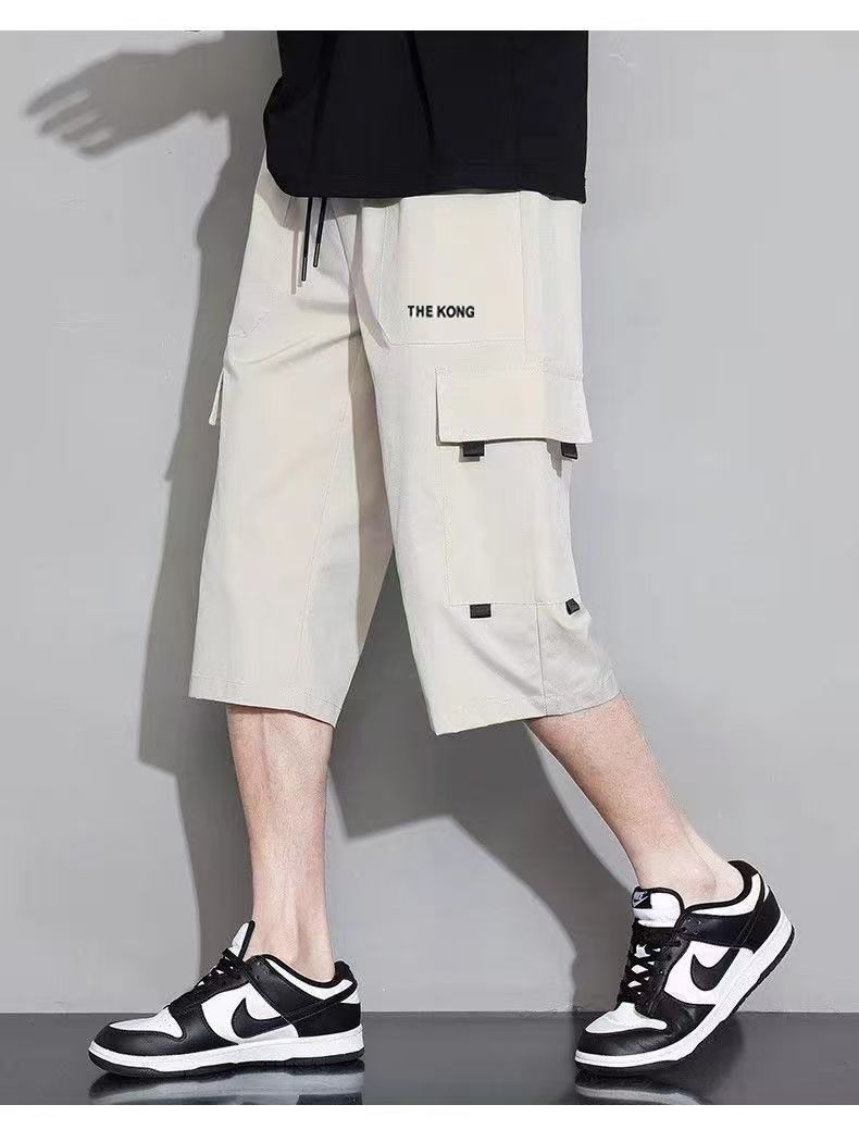 Men's Summer Pants Loose Casual Cargo Shorts Teenagers Trendy Thin Elastic Waist Mid  Men's Length Trousers