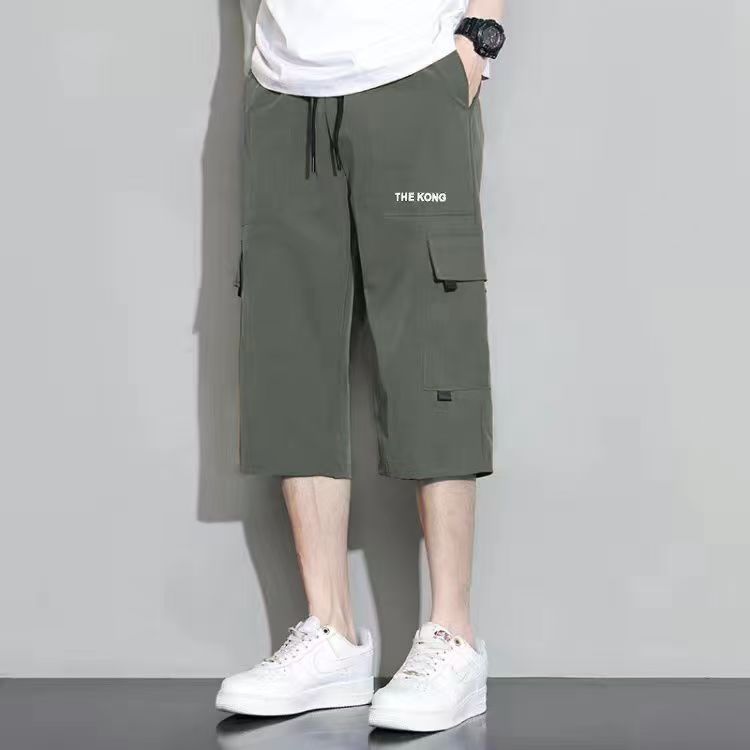 Men's Summer Pants Loose Casual Cargo Shorts Teenagers Trendy Thin Elastic Waist Mid  Men's Length Trousers