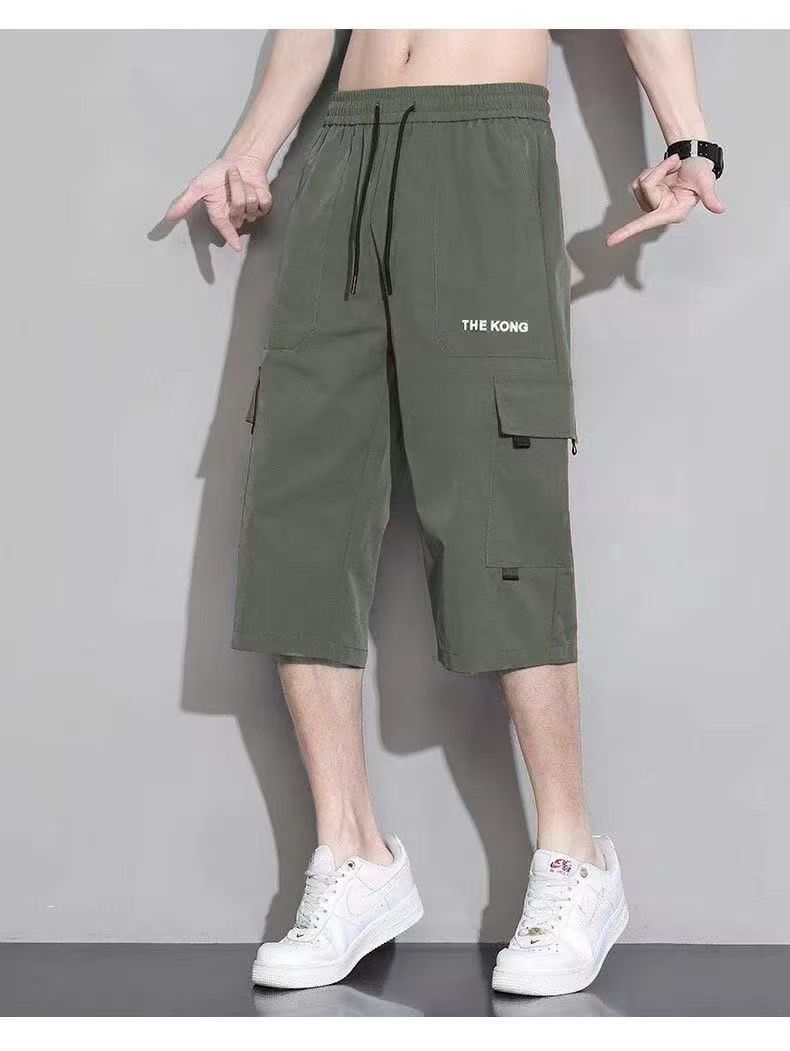 Men's Summer Pants Loose Casual Cargo Shorts Teenagers Trendy Thin Elastic Waist Mid  Men's Length Trousers