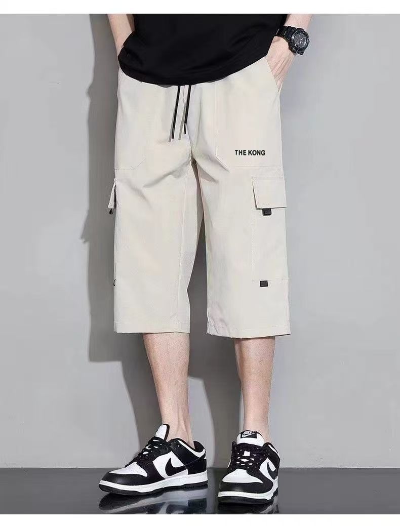 Men's Summer Pants Loose Casual Cargo Shorts Teenagers Trendy Thin Elastic Waist Mid  Men's Length Trousers