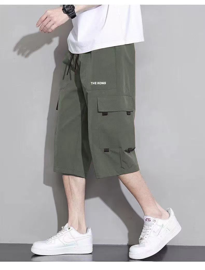 Men's Summer Pants Loose Casual Cargo Shorts Teenagers Trendy Thin Elastic Waist Mid  Men's Length Trousers