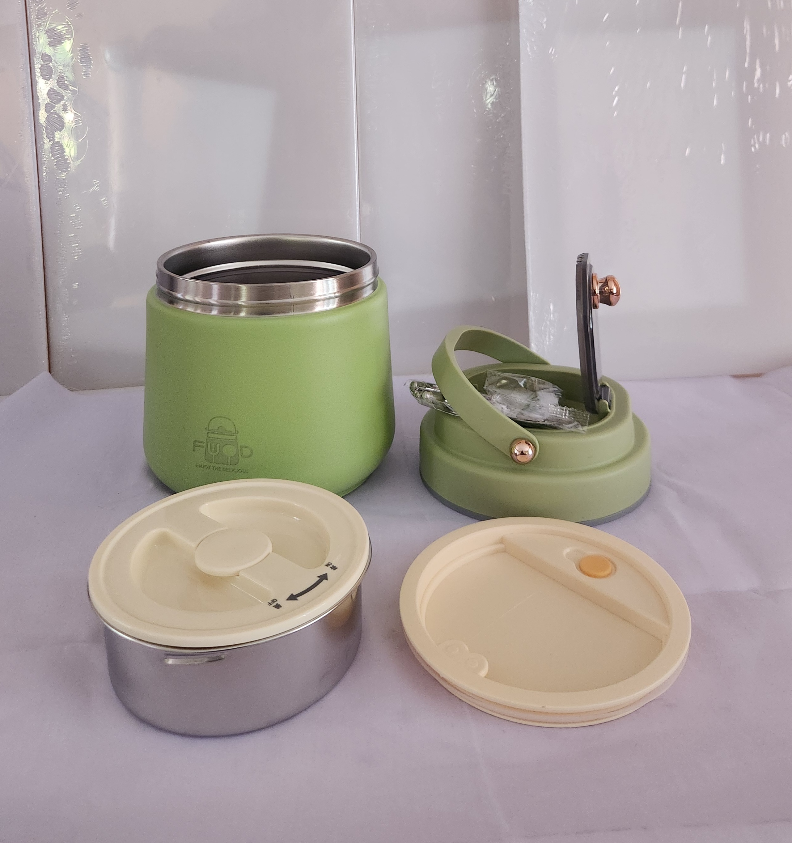 1.3L Stainless Steel Food Flask with Separate Compartment & Cutlery – 12+ Hours Heat Retention Lunch Thermos