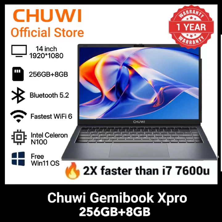 Brand New Chuwi Gemibook XPro N100 ultrabook: (2X faster i7 7th), 8GB+256GB SSD, 14" Full HD Ultrabook with Long Battery Life & Free Win 11 system WiFi6 Bluetooth 5.2 HP Dell Asus Lenovo Killer