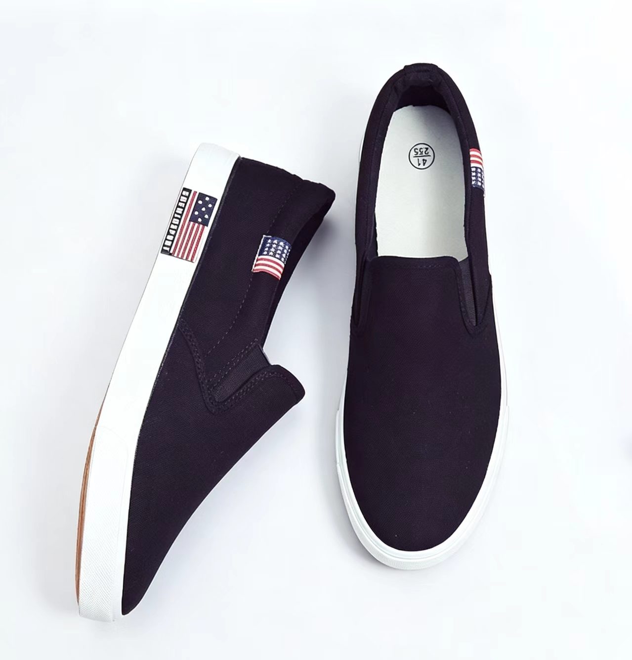 Men's Korean-Style Canvas Slip-On Shoes, Casual Flat Loafers for Students & Young Adults, Comfortable Breathable Low-Top Sneakers, Versatile Black/White/Blue Plimsolls for Daily Wear