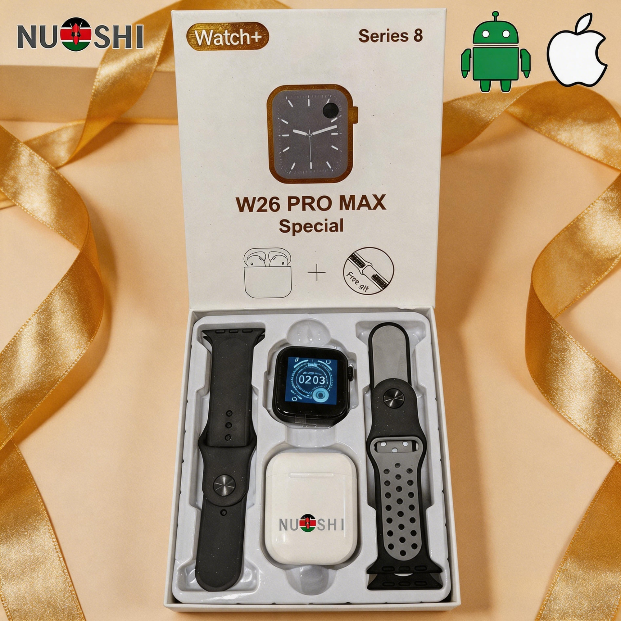 NUOSHI W26 Pro  Max 2 in 1 Smart Watch&Earphones Fashion Gift Trend Men Women Bluetooth Calling Blood Pressure Heart Rate Monitor Sports Fitness Bracelet Smartwatch+Free Gift Bluetooth Earphone