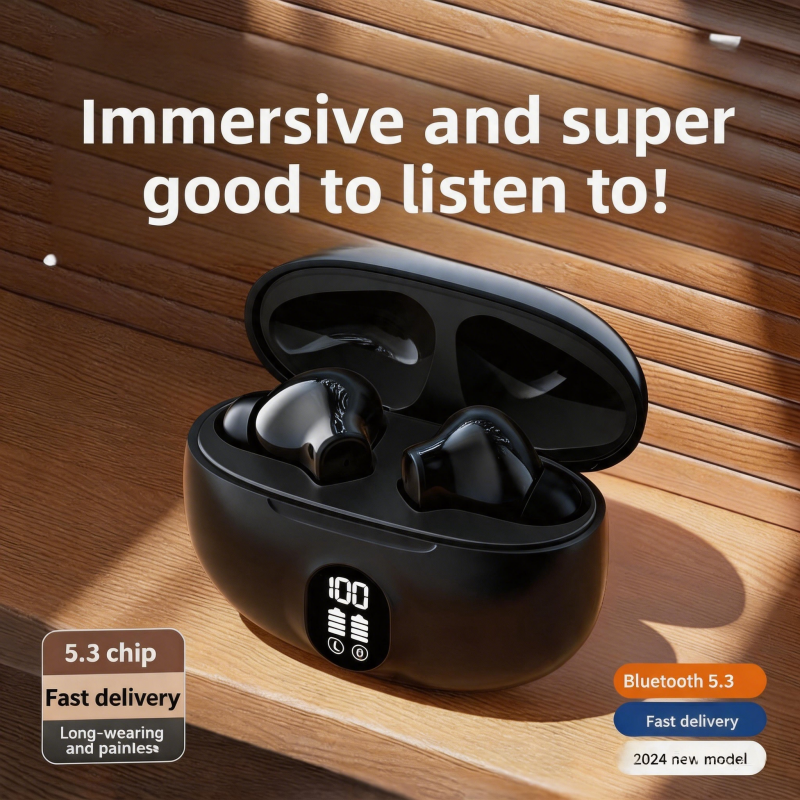 NUOSHI NS4 Heavy bass Sports Earpods Noise Cancelling Wireless Earphone with Mic Stereo Earbuds With LED Digital Single ear 4.3g Touch Control For all Smart Phone Type-C 5.3 Bluetooth