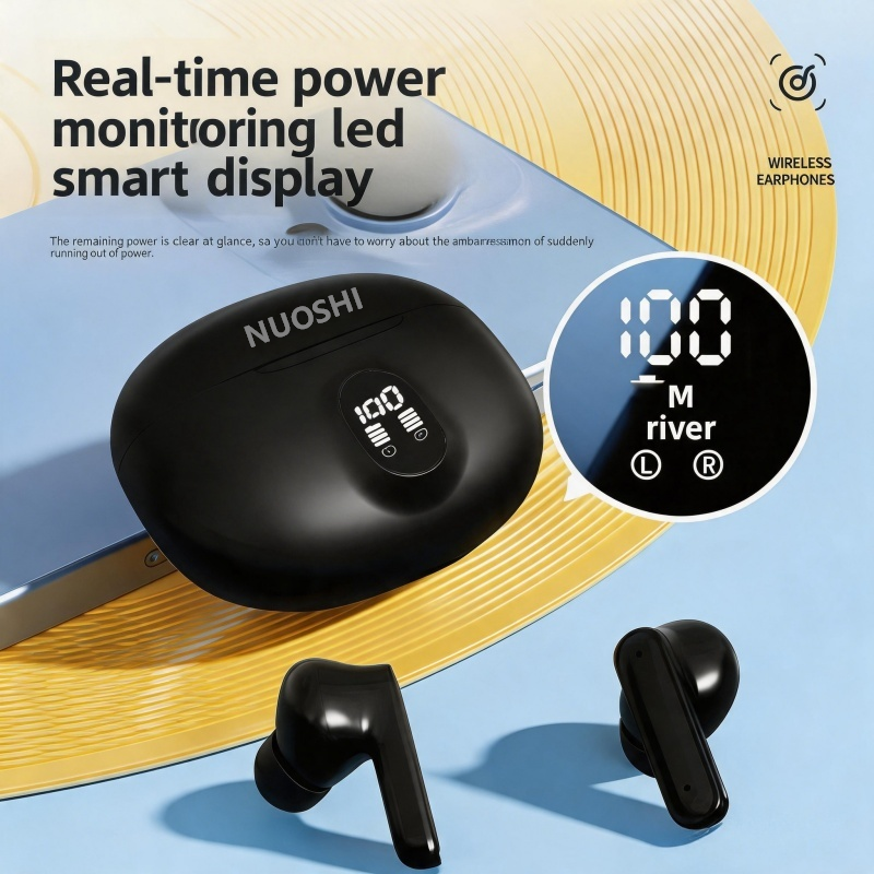 NUOSHI NS4 Heavy bass Sports Earpods Noise Cancelling Wireless Earphone with Mic Stereo Earbuds With LED Digital Single ear 4.3g Touch Control For all Smart Phone Type-C 5.3 Bluetooth