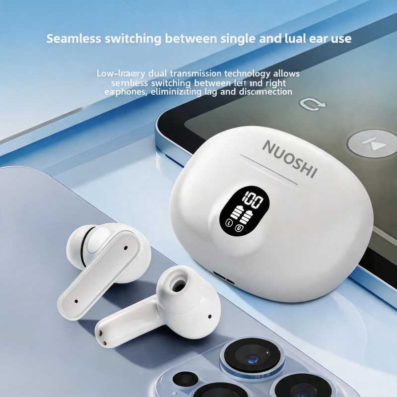 NUOSHI NS4 Heavy bass Sports Earpods Noise Cancelling Wireless Earphone with Mic Stereo Earbuds With LED Digital Single ear 4.3g Touch Control For all Smart Phone Type-C 5.3 Bluetooth