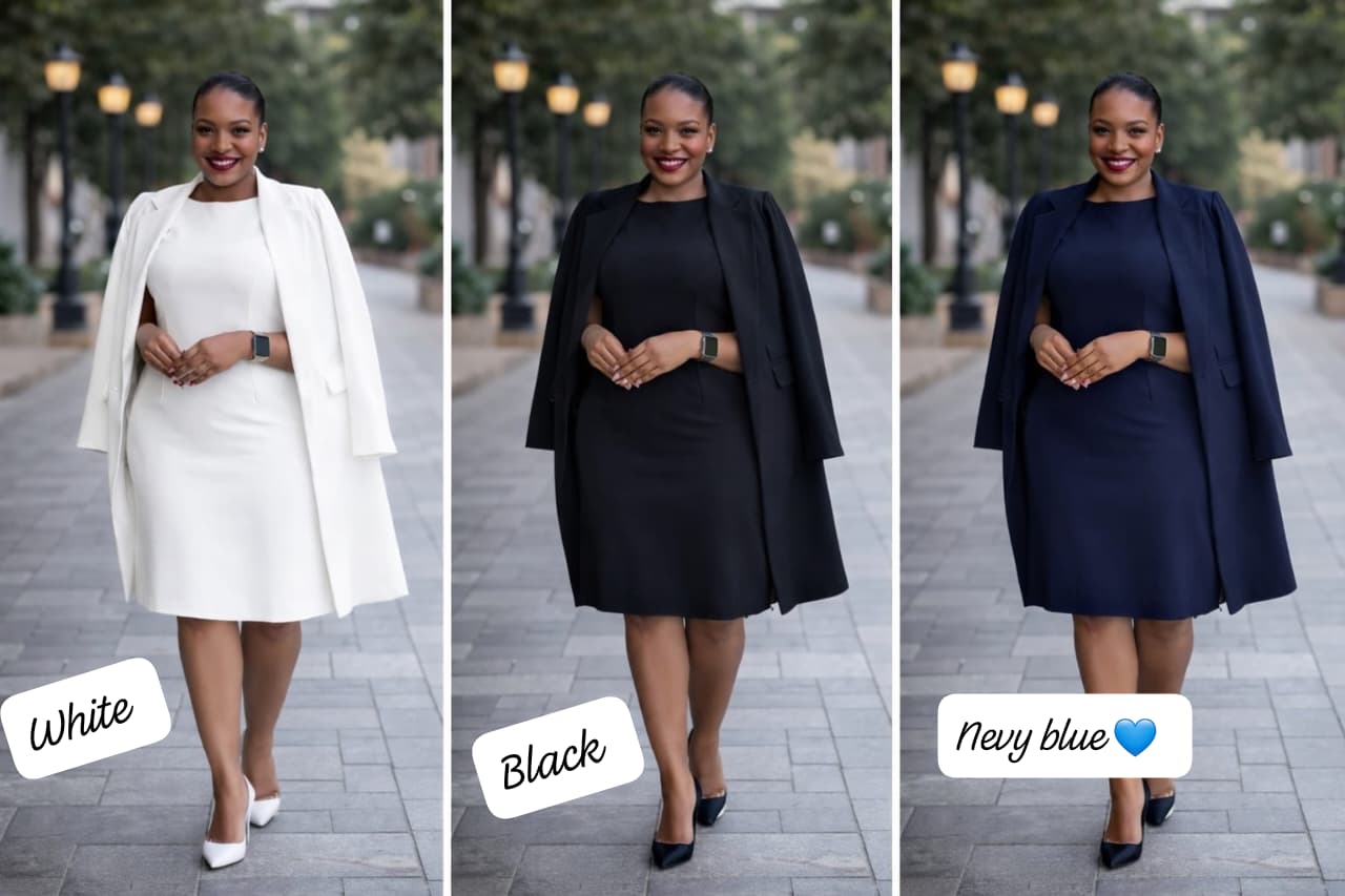 Women 2 Piece Blazer Dress and Coat Set Elegant Formal Outfit Stylish Office Wear Smart Tailored Fit Classy Layered Suit Black Navy White Sizes M to 2XL