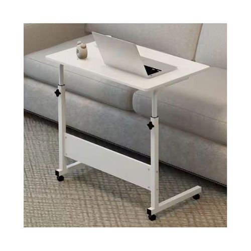 White Portable Height Adjustable Home Computer Table Stand for Office/Home Study Laptop Desk | Bedside & Sofa Use with Lockable Wheels