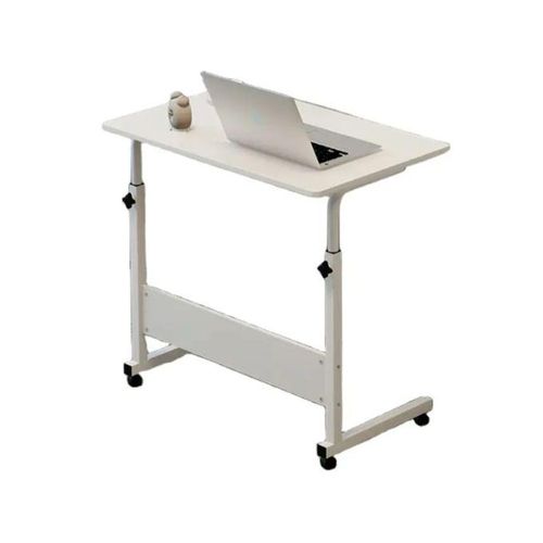 White Portable Height Adjustable Home Computer Table Stand for Office/Home Study Laptop Desk | Bedside & Sofa Use with Lockable Wheels