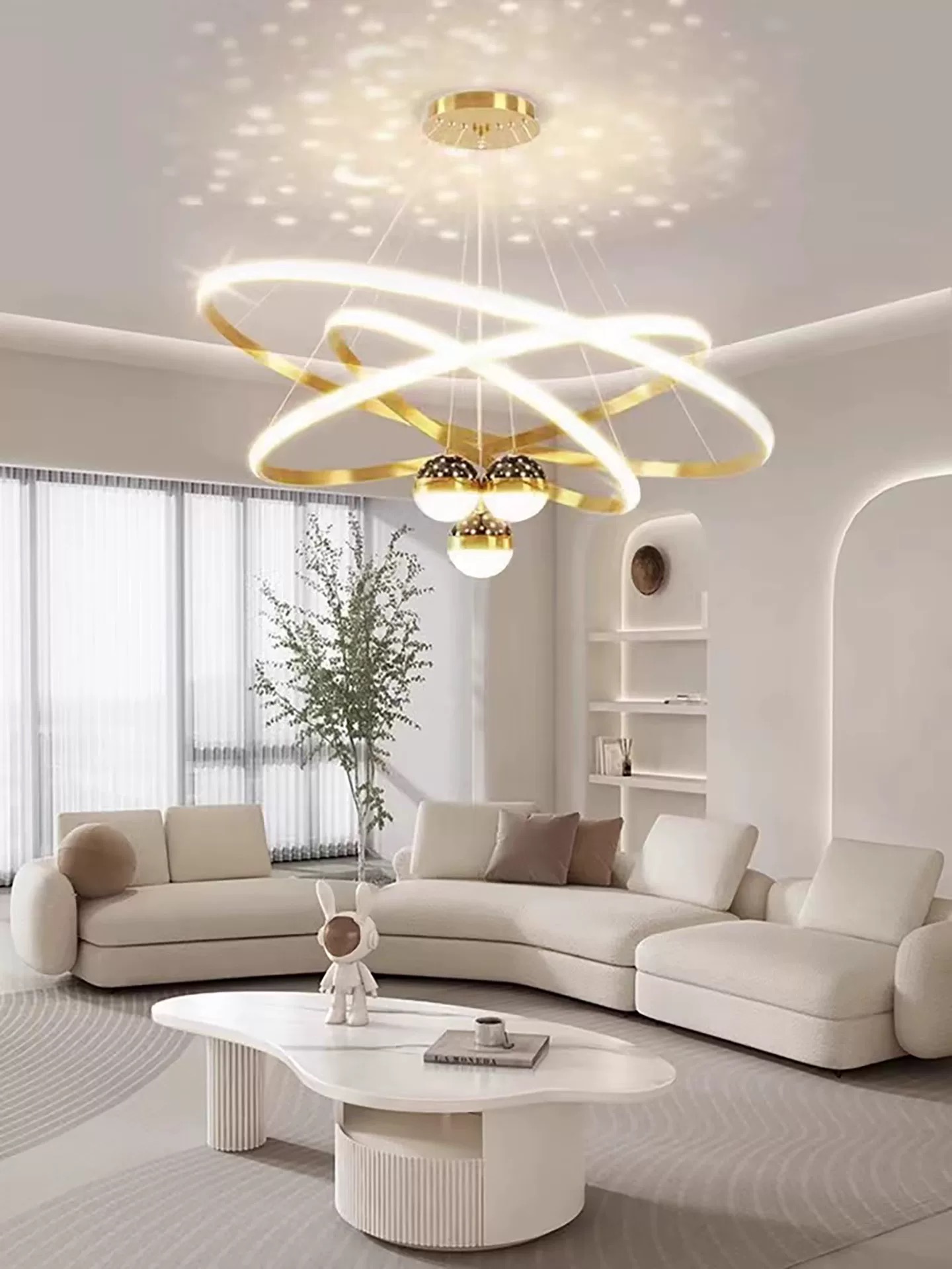 MODI New Arrival Three Color LED Chandelier, Modern Minimalist Starry Racket Shaped Ceiling Light, Luxury High Grade Hanging Lamp for Home Dining Room Living Room Bedroom