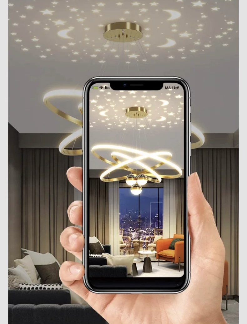 MODI New Arrival Three Color LED Chandelier, Modern Minimalist Starry Racket Shaped Ceiling Light, Luxury High Grade Hanging Lamp for Home Dining Room Living Room Bedroom