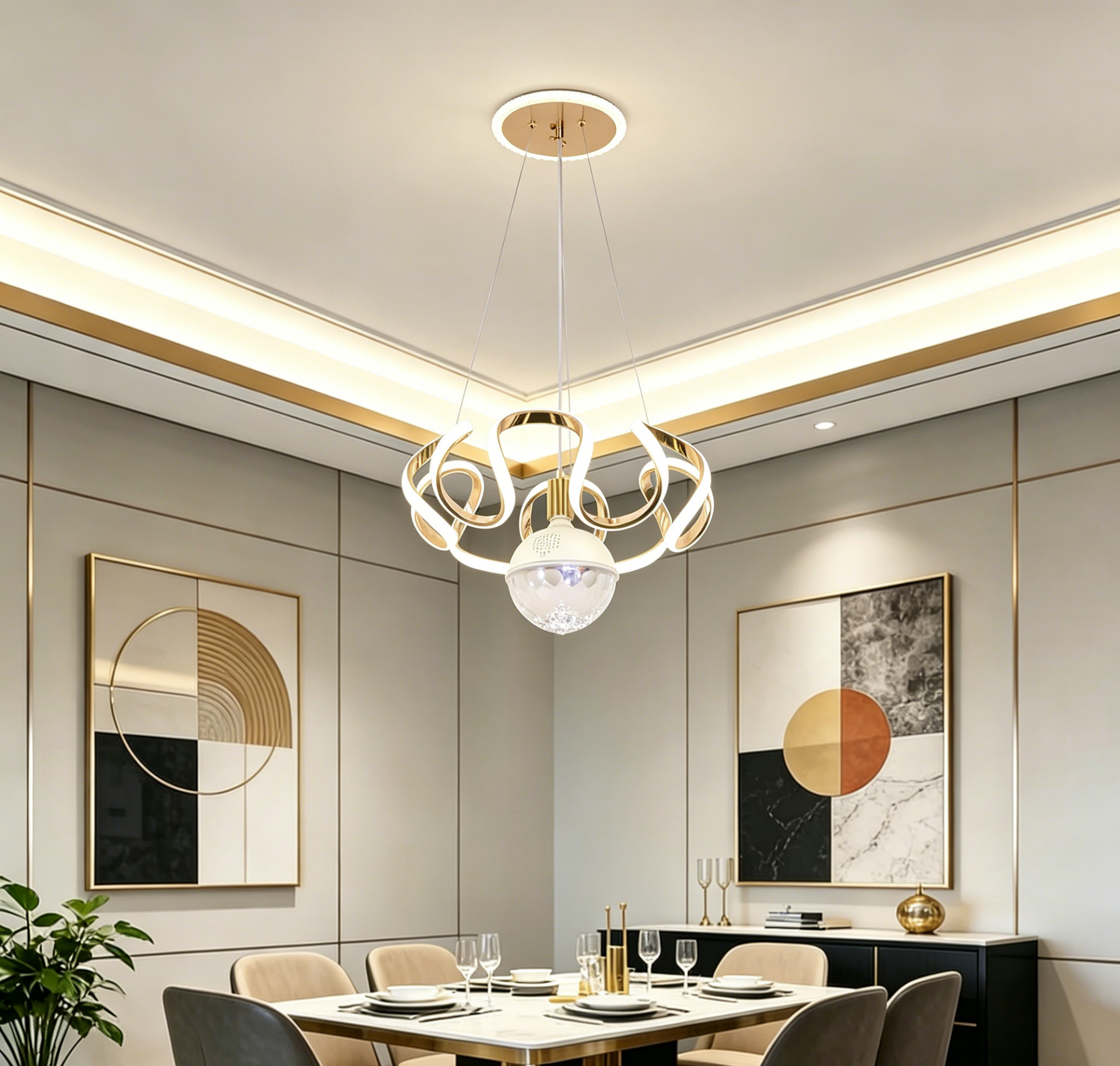 MODI Luxury High-end Bluetooth Chandelier Modern Minimalist Ceiling Lamp with Removable Bulb for Home Villa Hotel Living Room Bedroom Dining Room