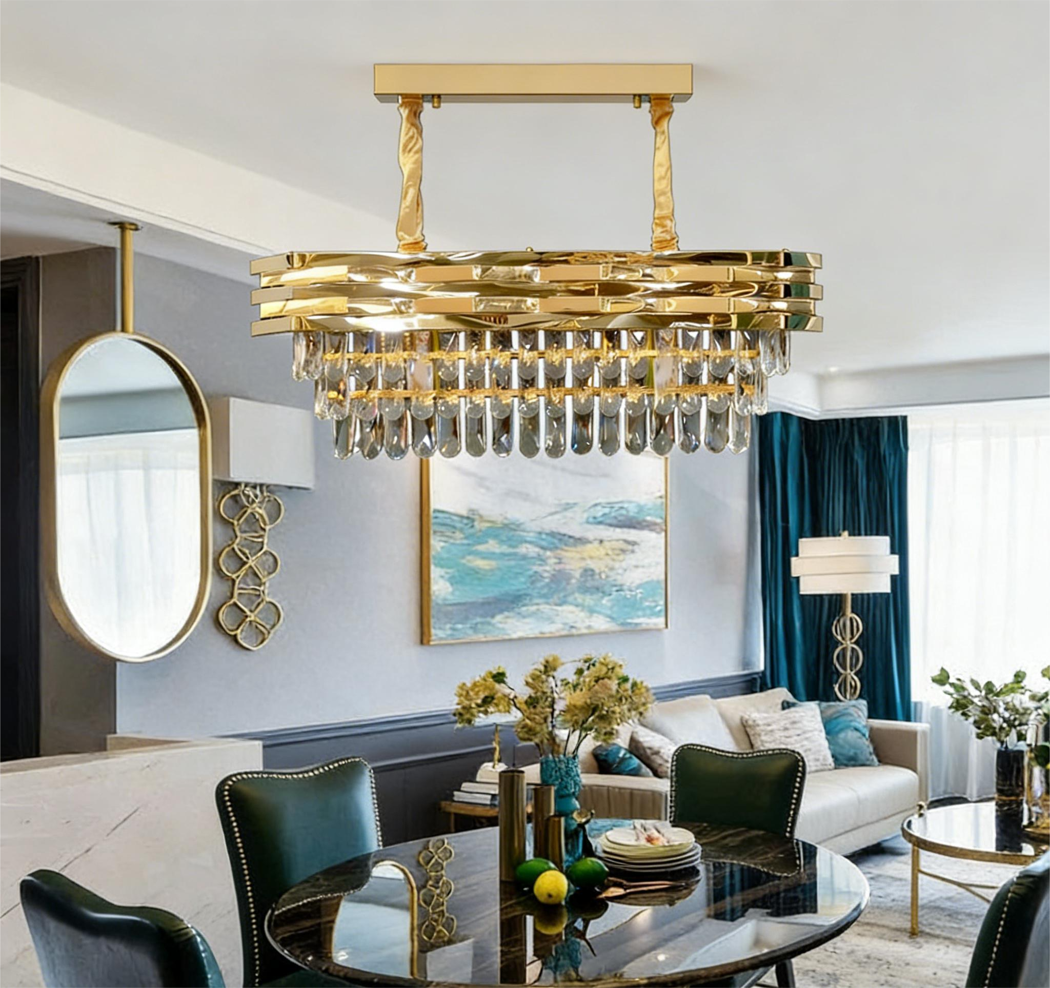 MODI Luxury Crystal Ceiling Light, Modern Ellipse Round LED Chandelier, Stainless Steel Hardware Creative Lighting Fixture for Bedroom Living Room Dining Room Villa Home Decor