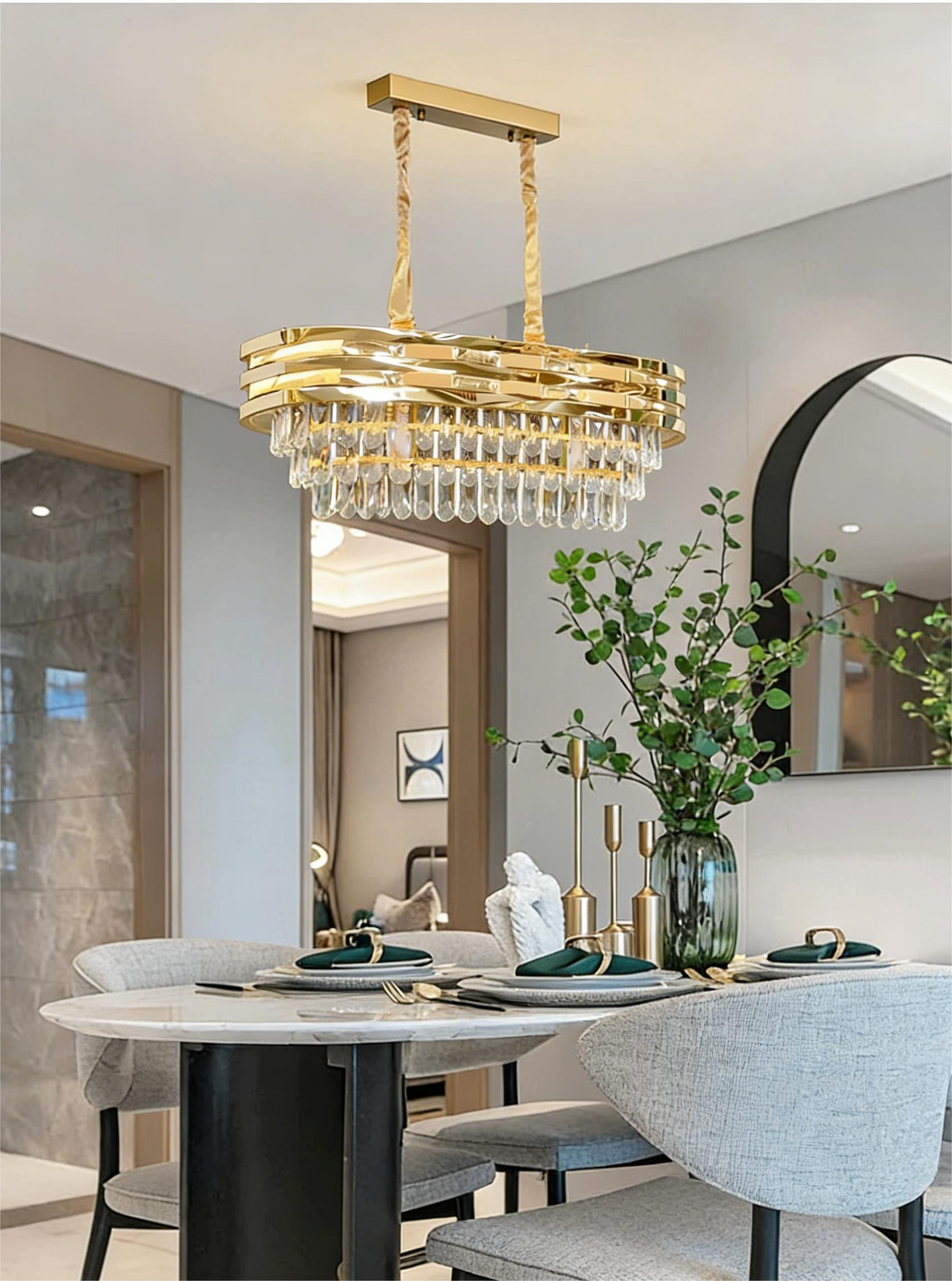 MODI Luxury Crystal Ceiling Light, Modern Ellipse Round LED Chandelier, Stainless Steel Hardware Creative Lighting Fixture for Bedroom Living Room Dining Room Villa Home Decor