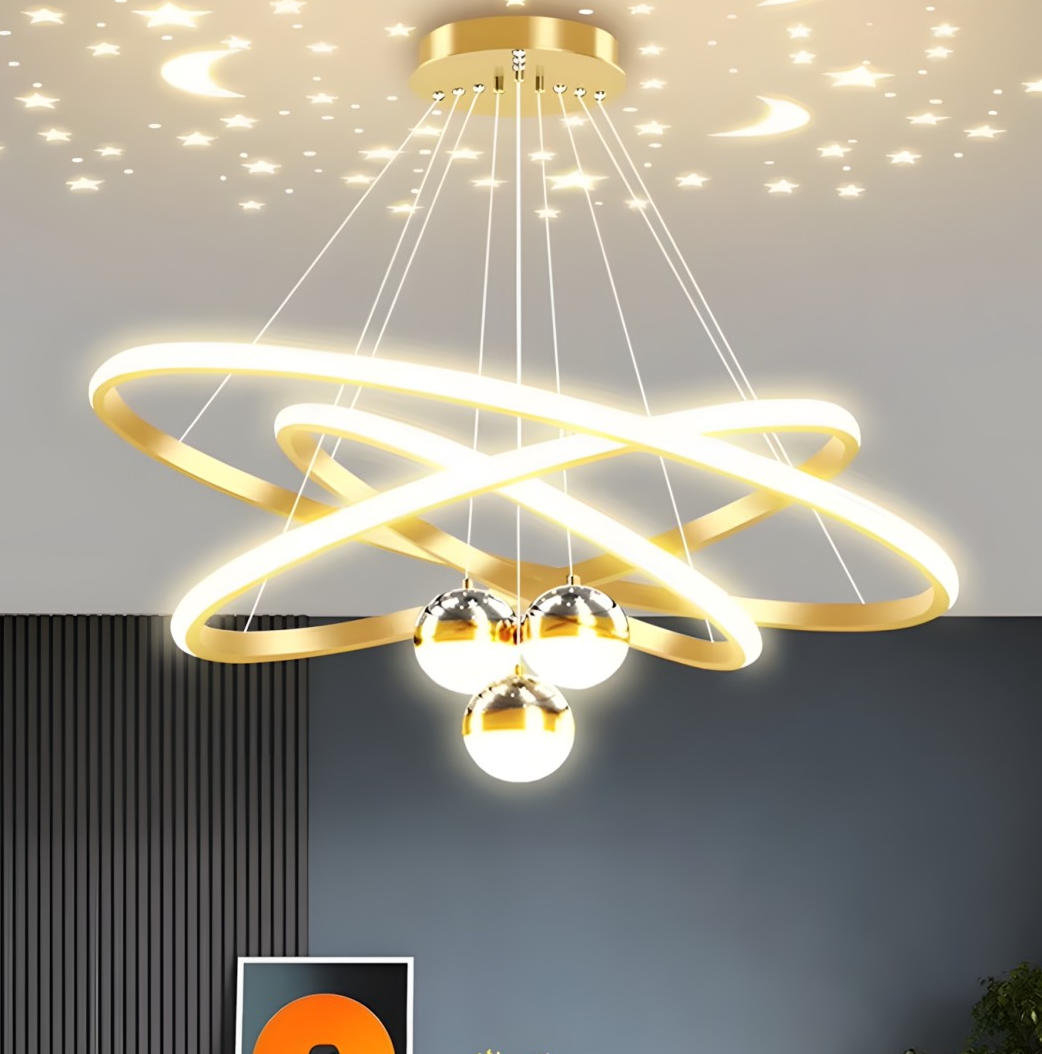 MODI New Arrival Three Color LED Chandelier, Modern Minimalist Starry Racket Shaped Ceiling Light, Luxury High Grade Hanging Lamp for Home Dining Room Living Room Bedroom