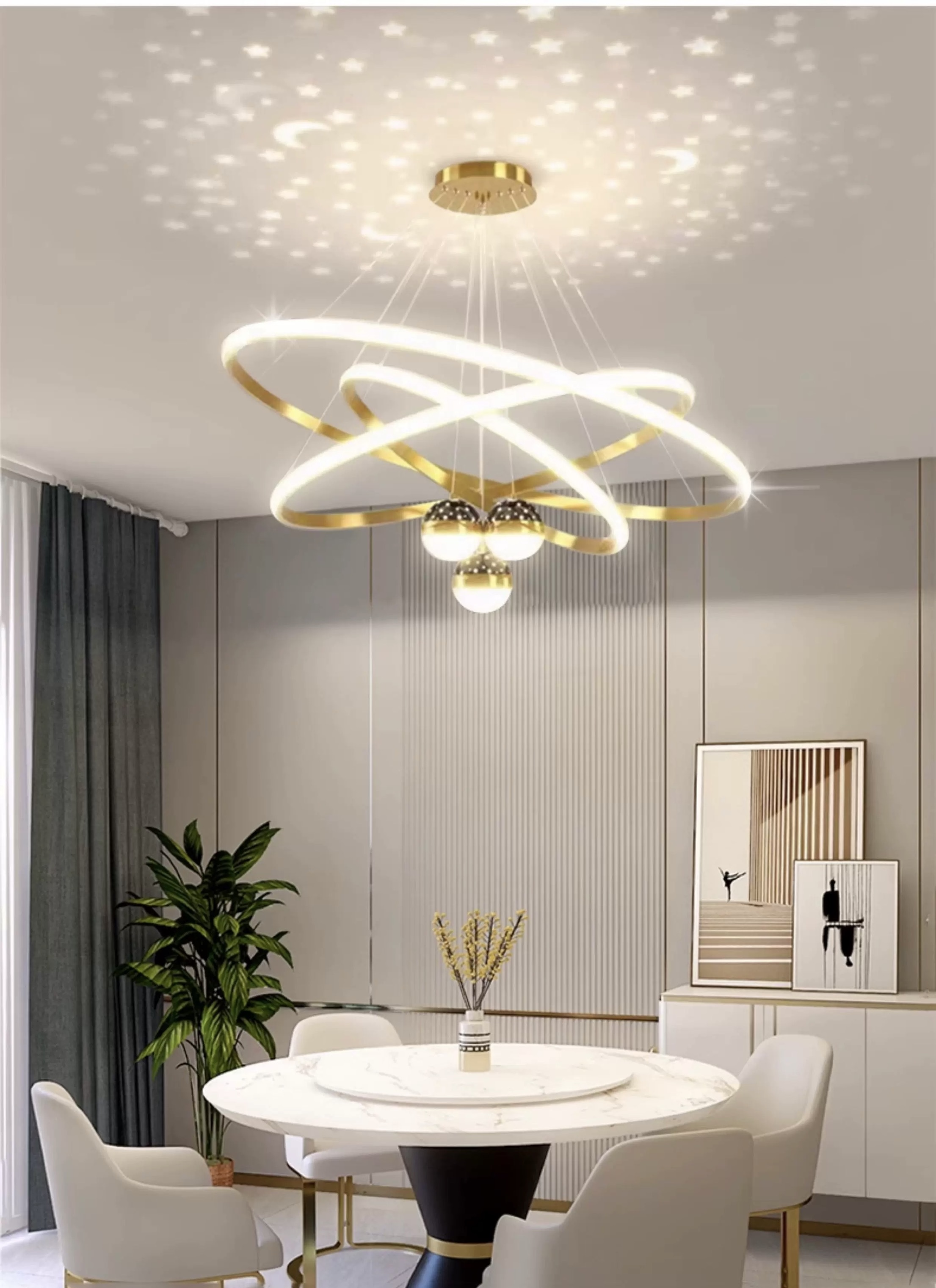 MODI New Arrival Three Color LED Chandelier, Modern Minimalist Starry Racket Shaped Ceiling Light, Luxury High Grade Hanging Lamp for Home Dining Room Living Room Bedroom