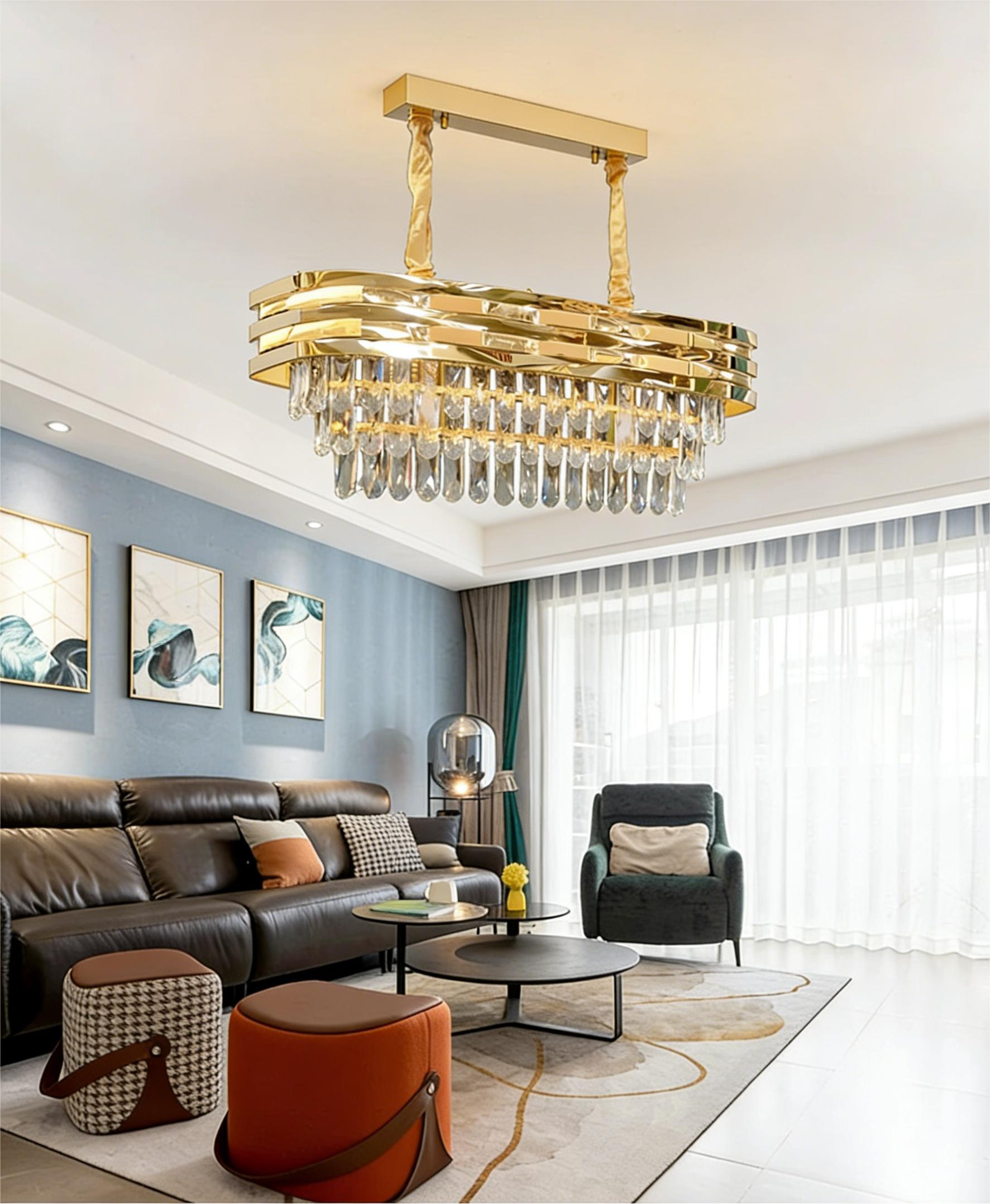MODI Luxury Crystal Ceiling Light, Modern Ellipse Round LED Chandelier, Stainless Steel Hardware Creative Lighting Fixture for Bedroom Living Room Dining Room Villa Home Decor