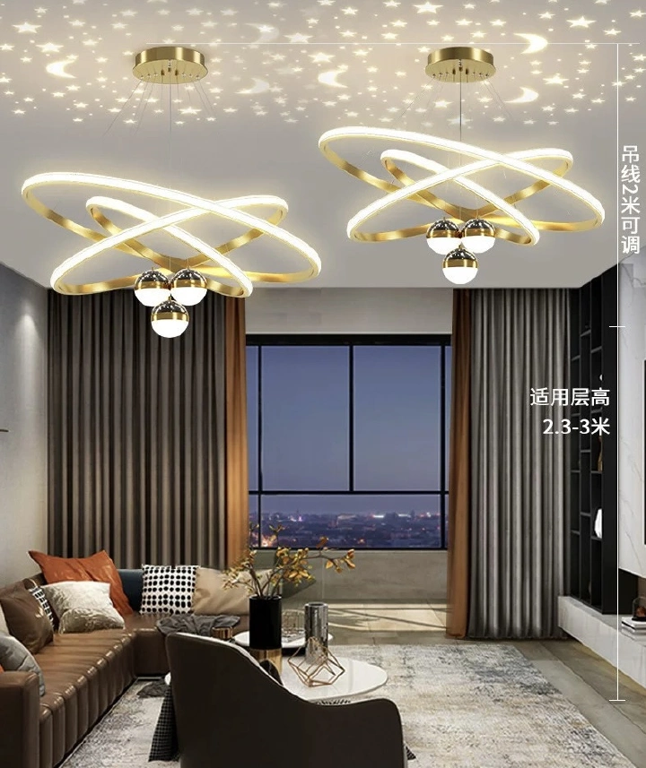 MODI New Arrival Three Color LED Chandelier, Modern Minimalist Starry Racket Shaped Ceiling Light, Luxury High Grade Hanging Lamp for Home Dining Room Living Room Bedroom