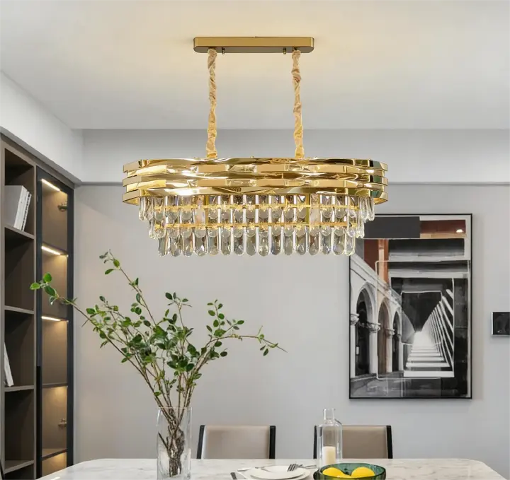MODI Luxury Crystal Ceiling Light, Modern Ellipse Round LED Chandelier, Stainless Steel Hardware Creative Lighting Fixture for Bedroom Living Room Dining Room Villa Home Decor