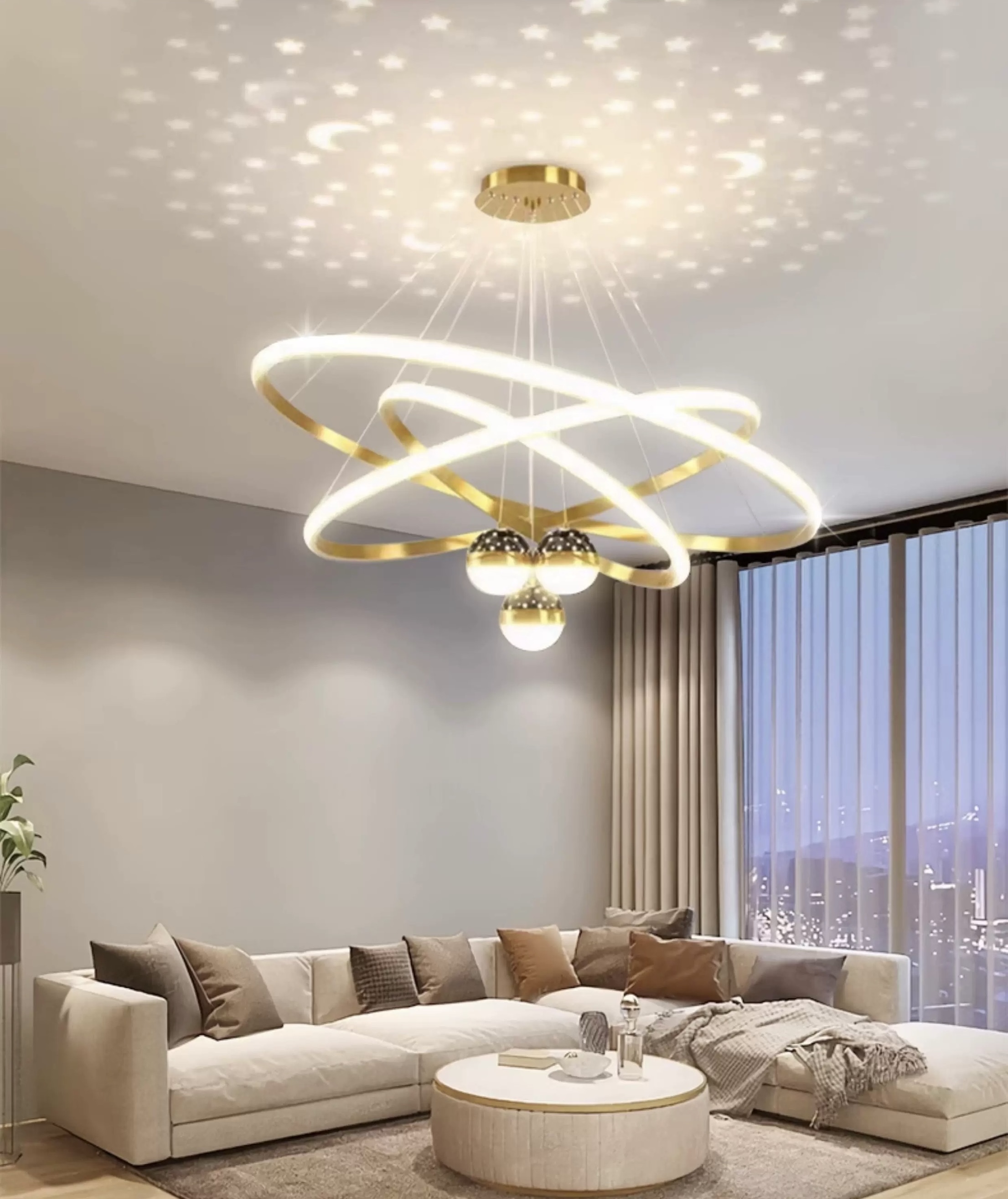 MODI New Arrival Three Color LED Chandelier, Modern Minimalist Starry Racket Shaped Ceiling Light, Luxury High Grade Hanging Lamp for Home Dining Room Living Room Bedroom