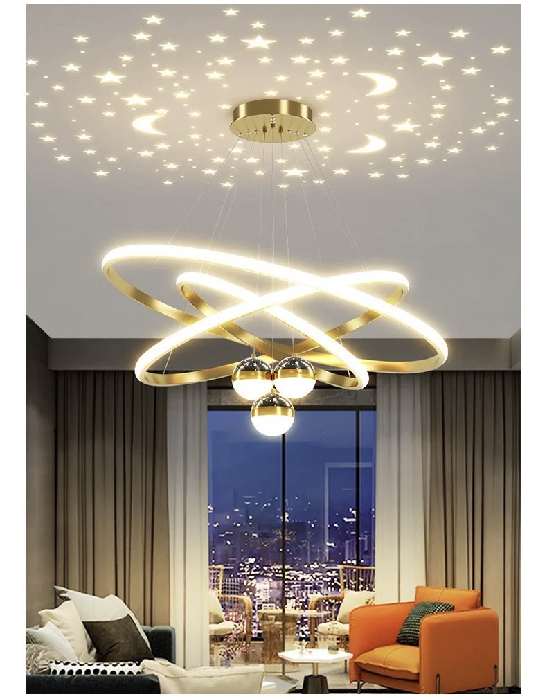 MODI New Arrival Three Color LED Chandelier, Modern Minimalist Starry Racket Shaped Ceiling Light, Luxury High Grade Hanging Lamp for Home Dining Room Living Room Bedroom