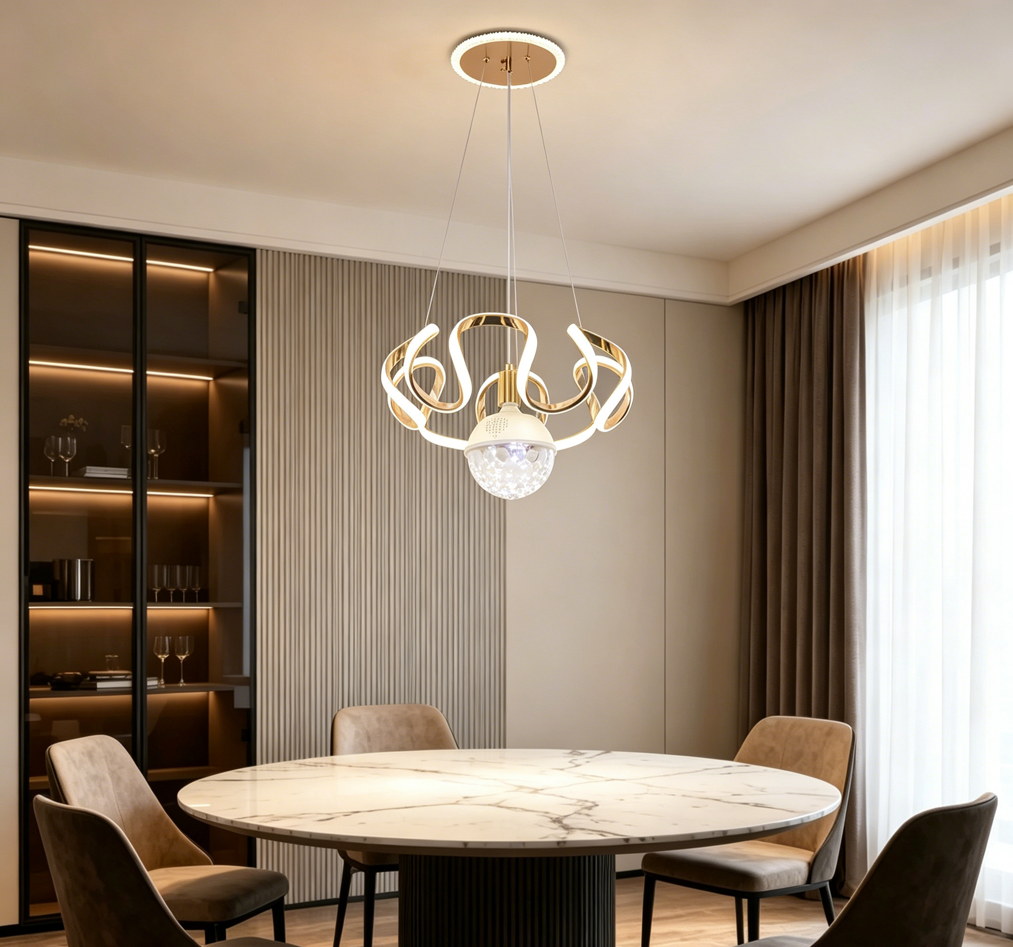 MODI Luxury High-end Bluetooth Chandelier Modern Minimalist Ceiling Lamp with Removable Bulb for Home Villa Hotel Living Room Bedroom Dining Room