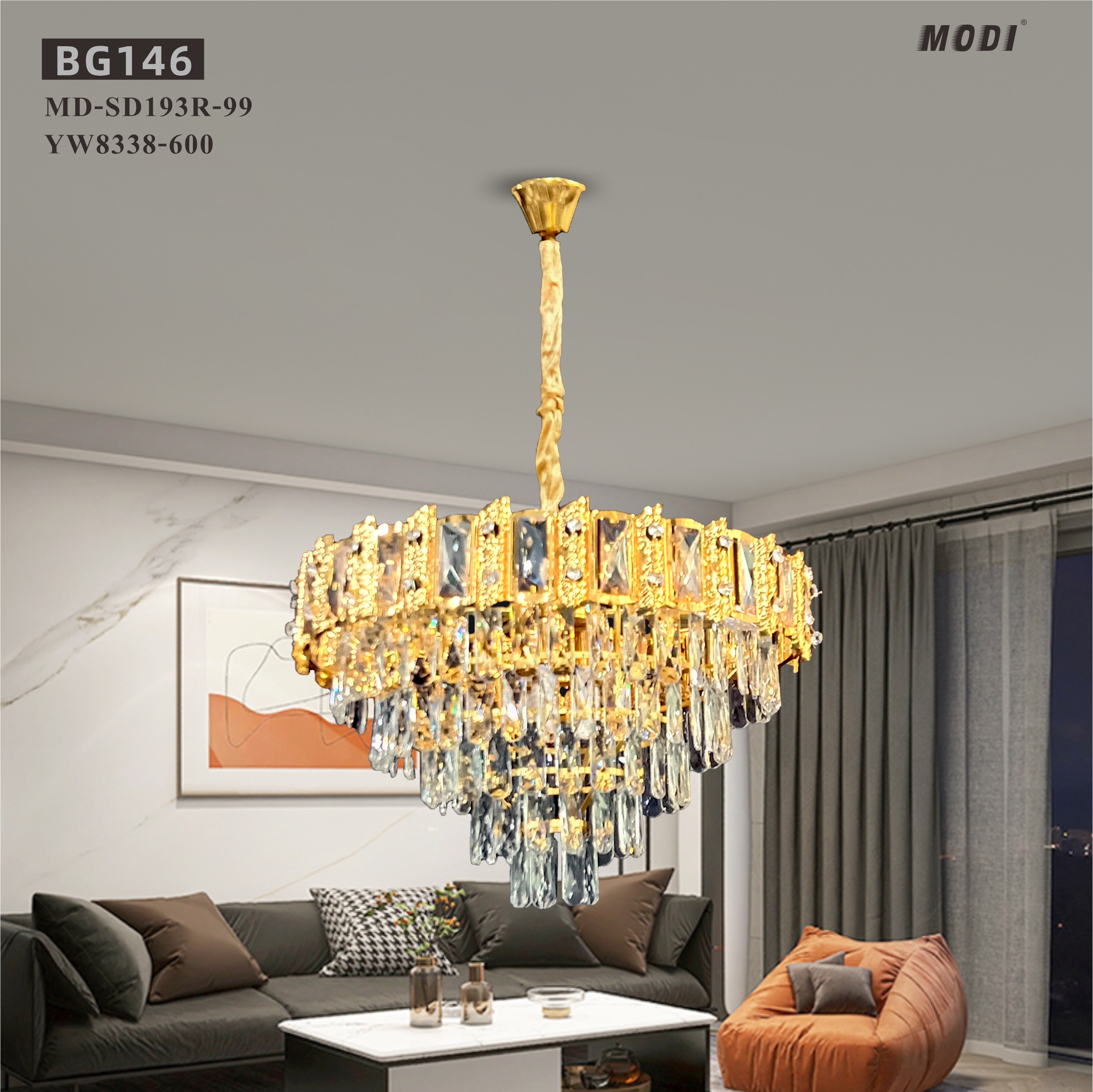 MODI Luxury Crystal Flush Mount Ceiling Light, Gold Modern LED Ceiling Lamp for Living Room Bedroom Hallway, Elegant Cube - Shape Crystal Chandelier Lighting Fixture