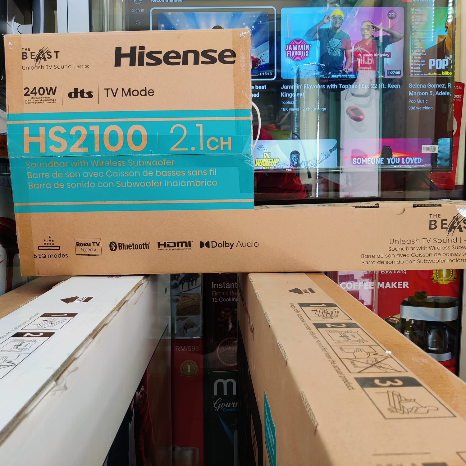 Hisense HS2100 2.1 CH 240W Sound Bar With Wireless Subwoofer,DTS Virtual X, Dolby Audio, Ezplay,HDMI ARC, Bluetooth 5.3(2YRS WARRANTY)