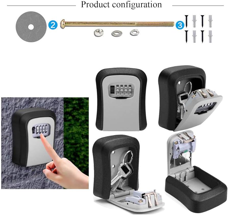 Full Metallic weatherproof wall mounted key safe password key box key lock box,4 combination lock key storage lock box indoor and outdoor