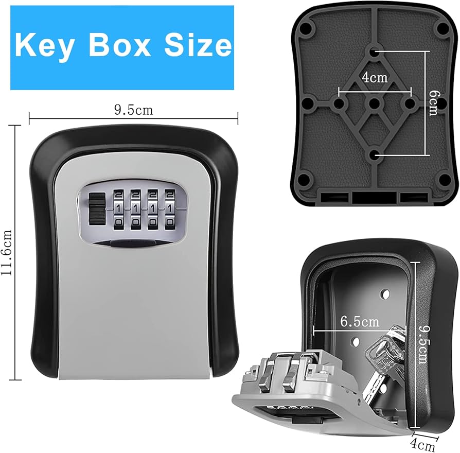 Full Metallic weatherproof wall mounted key safe password key box key lock box,4 combination lock key storage lock box indoor and outdoor