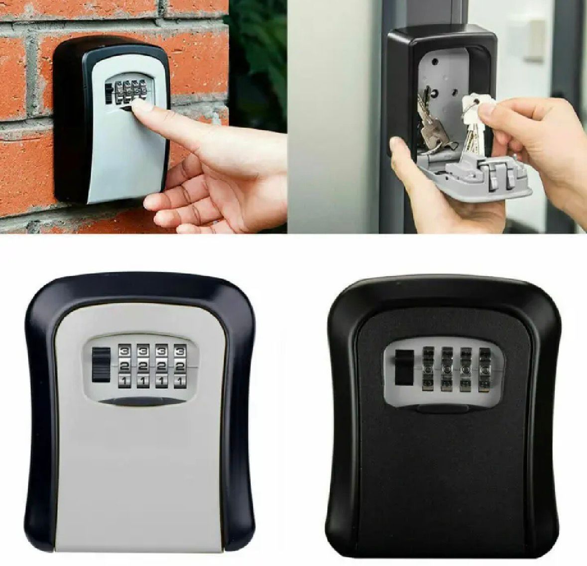 Full Metallic weatherproof wall mounted key safe password key box key lock box,4 combination lock key storage lock box indoor and outdoor