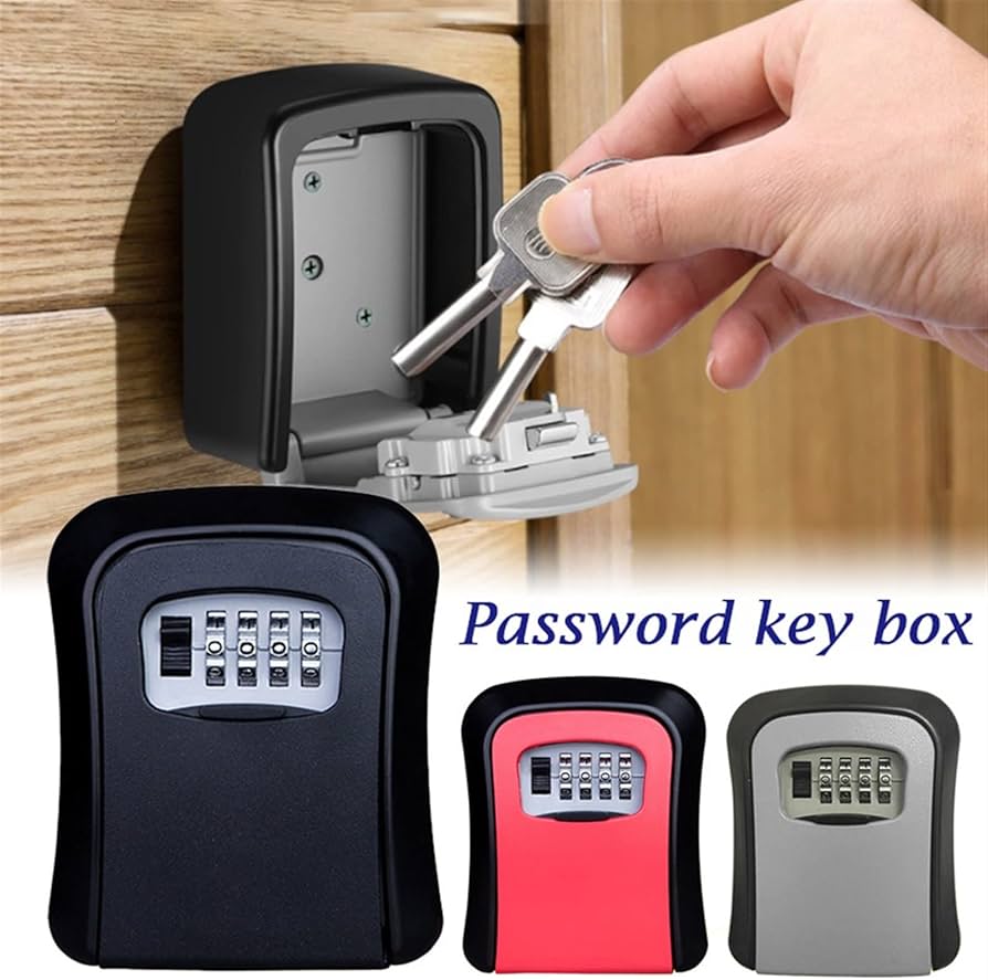 Full Metallic weatherproof wall mounted key safe password key box key lock box,4 combination lock key storage lock box indoor and outdoor